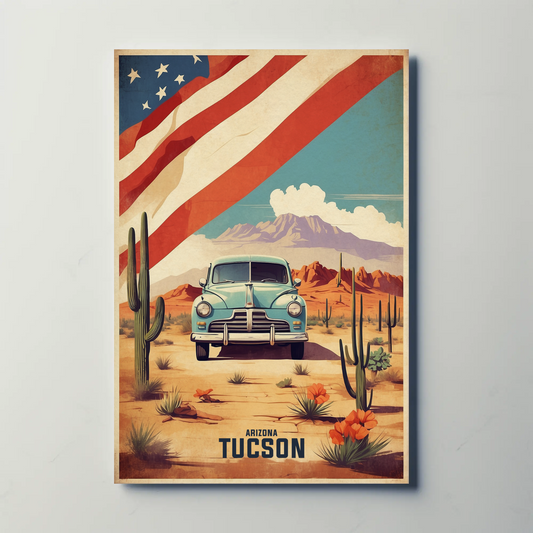 Tucson Arizona Classic Desert Drive Vintage Travel Poster