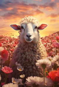 Sheep in Bloom: Serene Animal Poster