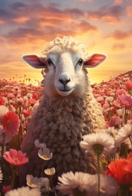 Sheep in Bloom: Serene Animal Poster