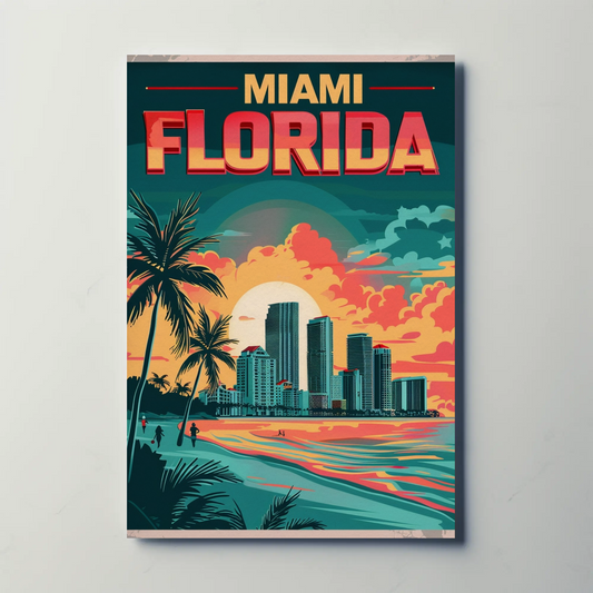 Miami Florida Sunset Vintage Poster