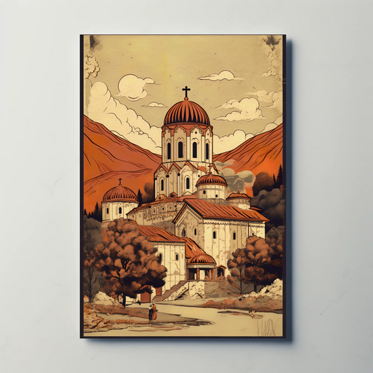 Orthodox Monastery Valley View In Fall Travel Poster