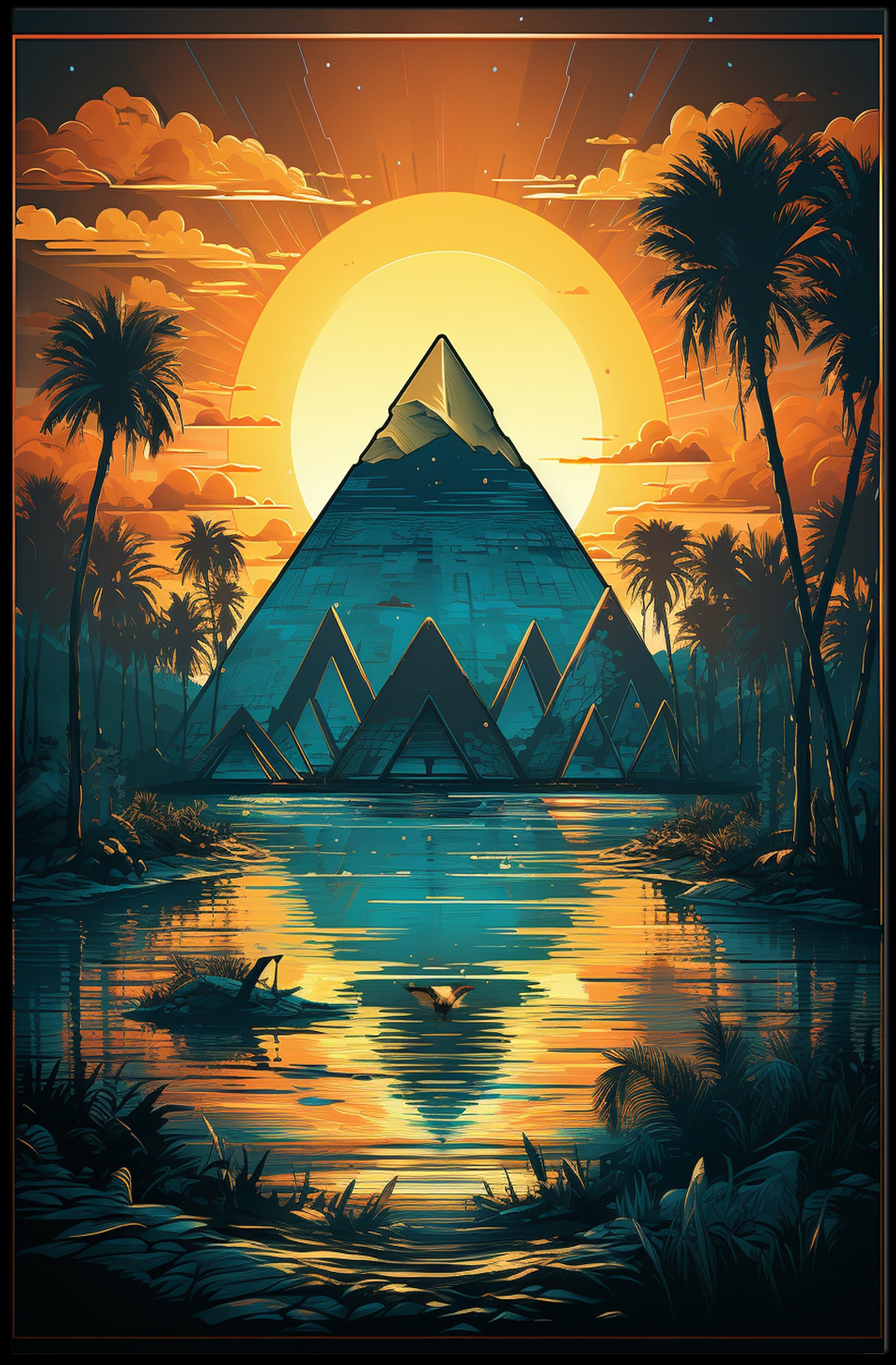 Sunset Over The Pyramid Poster