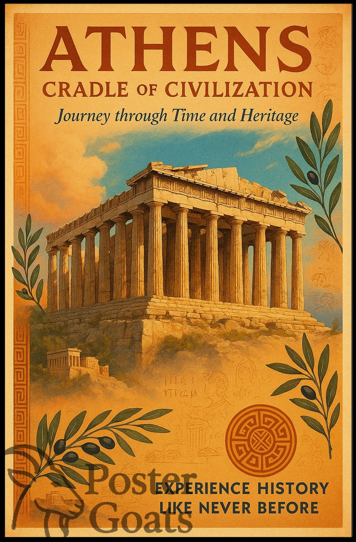 Athens Parthenon Vintage Travel Poster