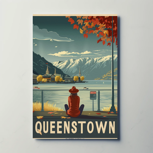 Queenstown New Zealand Lakeside Travel Poster