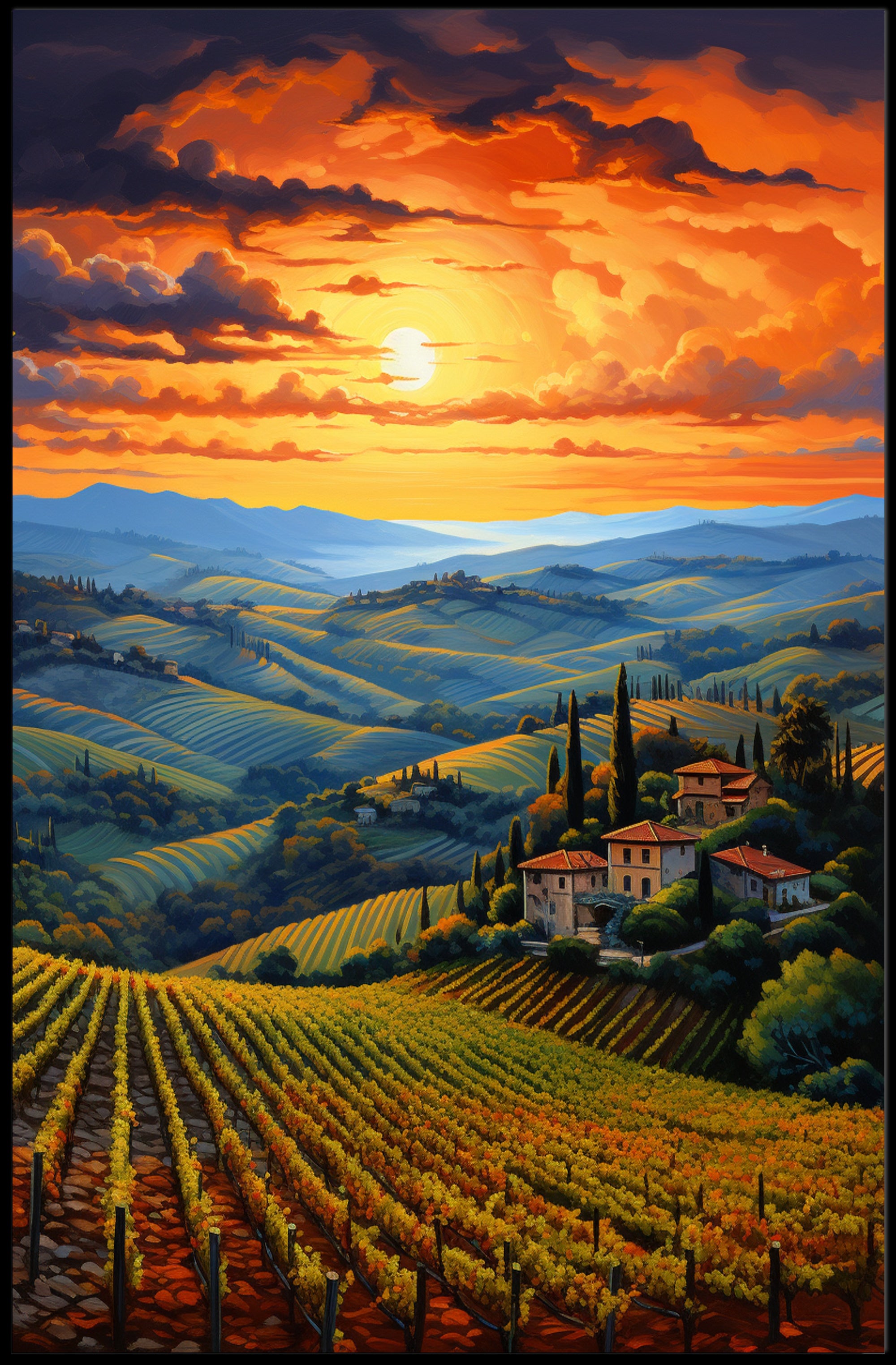 Sunset Over Tuscan Vineyards Poster