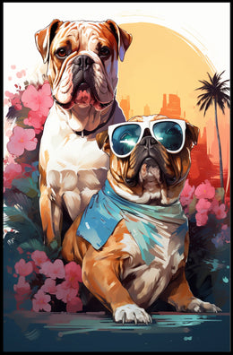 Bulldog Duo Tropical Adventure Poster for Pet Lovers