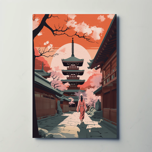 Kyoto Pagoda Sunset Walk Through Temple Travel Poster