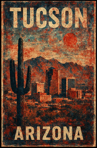 Tucson Desert Cactus Skyline Nostalgic Retro Poster