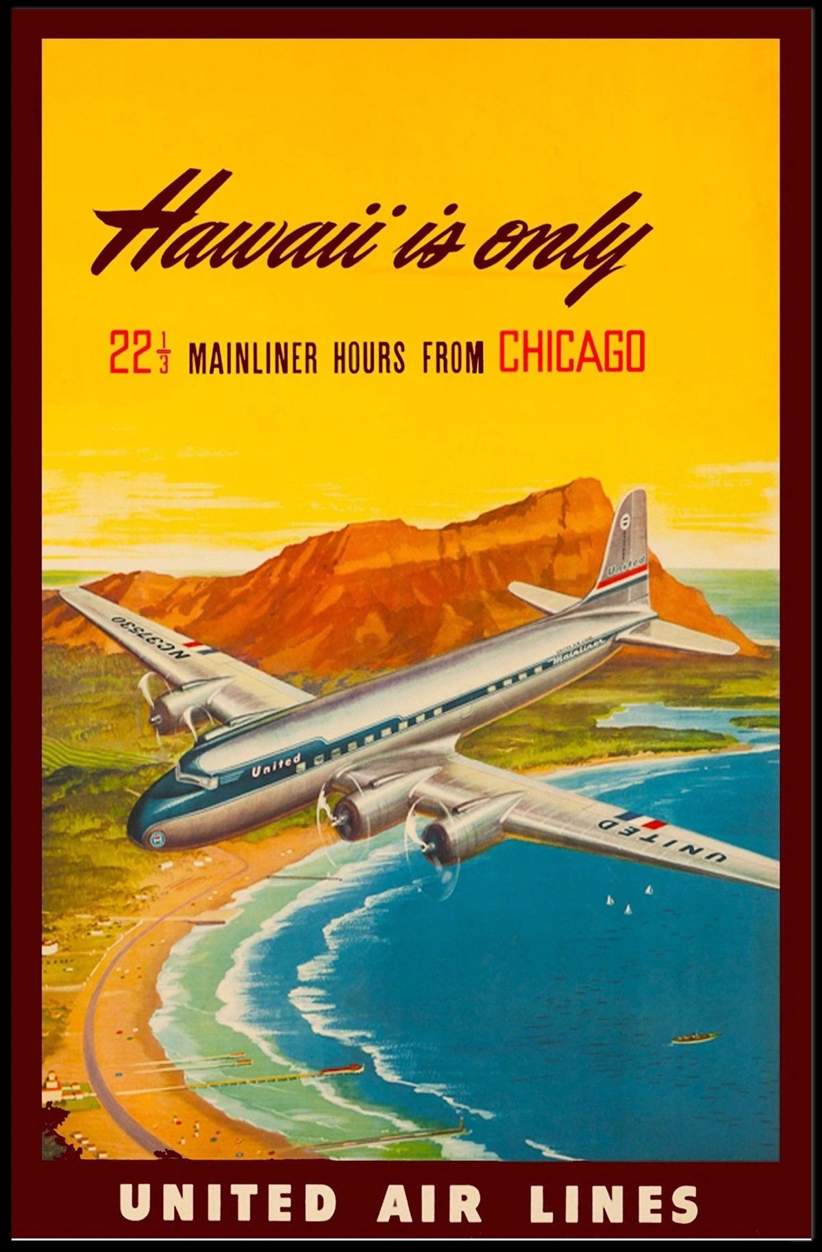 United Air Lines Hawaii Travel Poster