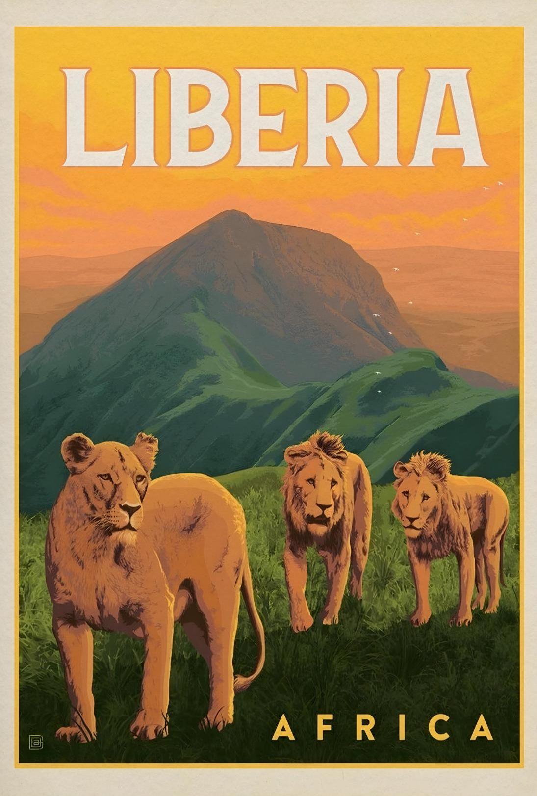 Liberia Wildlife Adventure Vintage Travel Poster