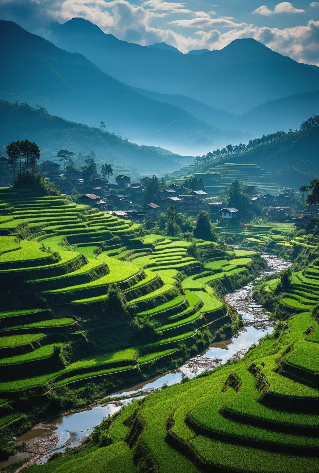 Terraced Rice Fields Nature Art Poster