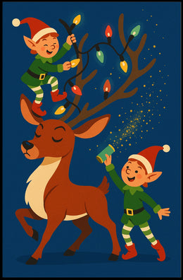 Holiday Cheer With Elves And Reindeer Poster