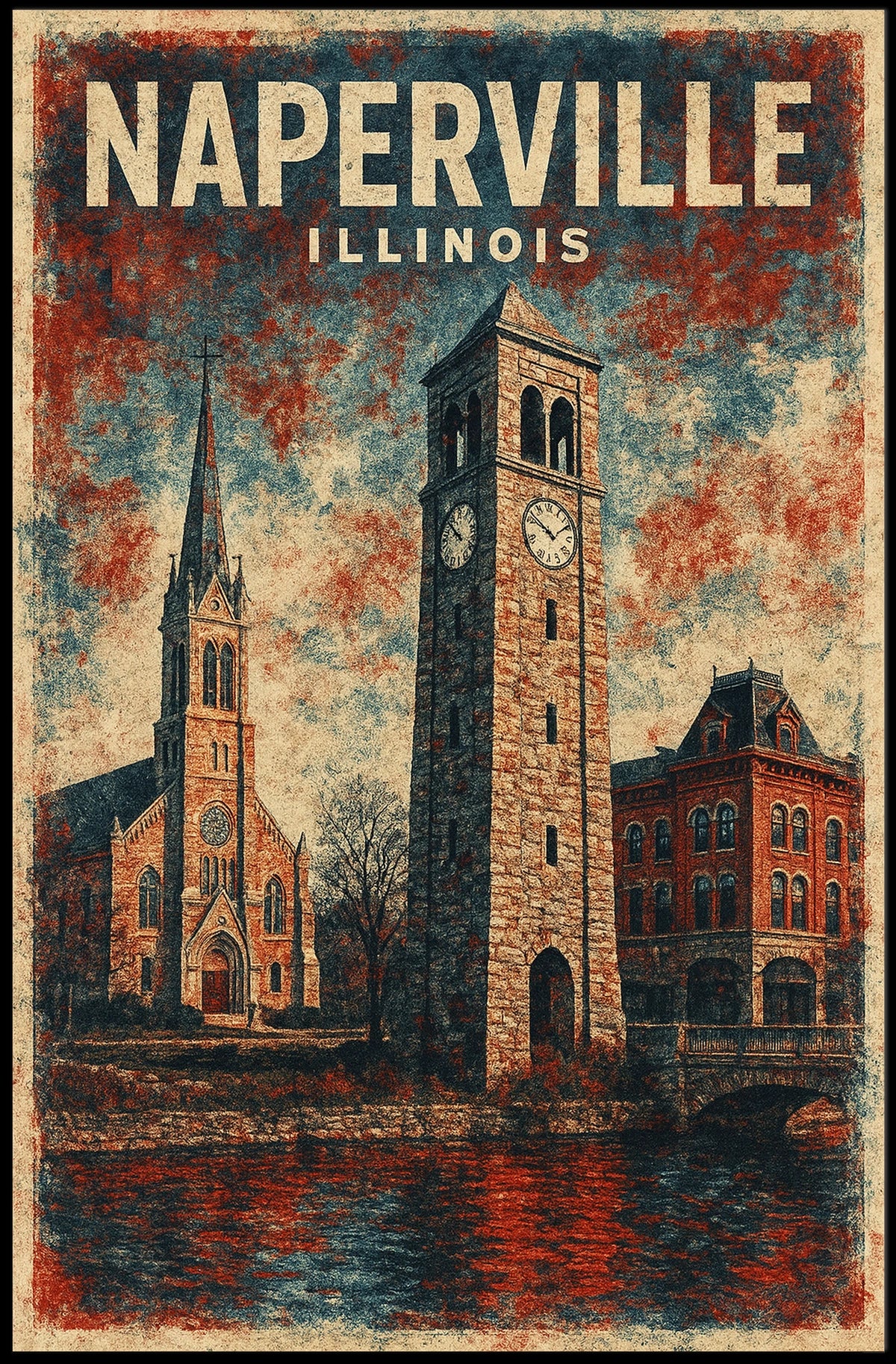 Naperville, Illinois Architectural Poster