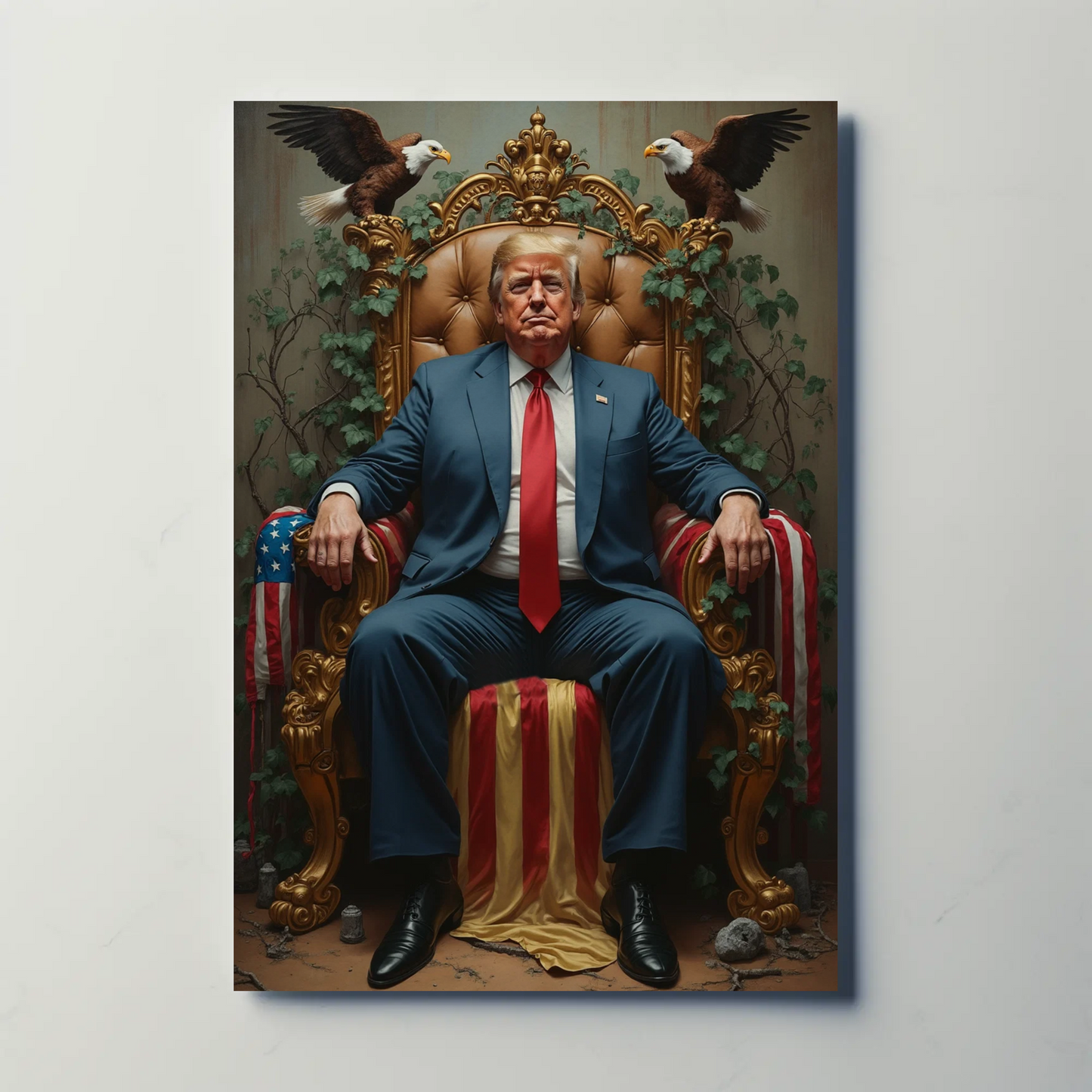 Vintage President Trump 2025 Poster Sitting In Kings Chair
