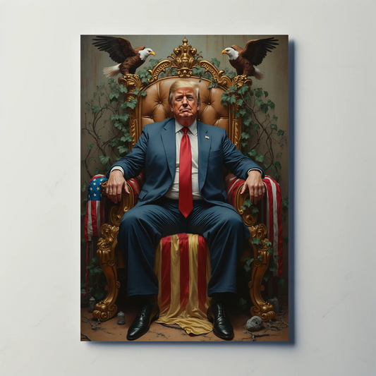 Vintage President Trump 2025 Poster Sitting In Kings Chair