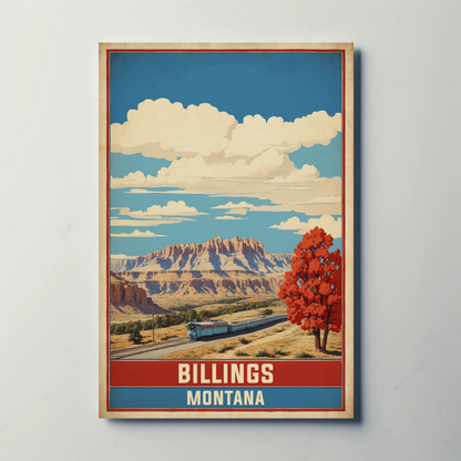 Billings Montana Canyon Train Vintage Travel Poster