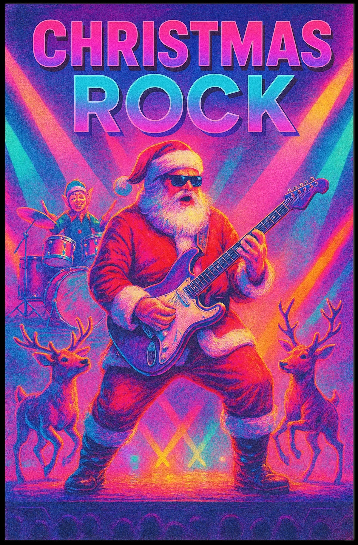 Christmas Rock Santa Guitar Festive Poster