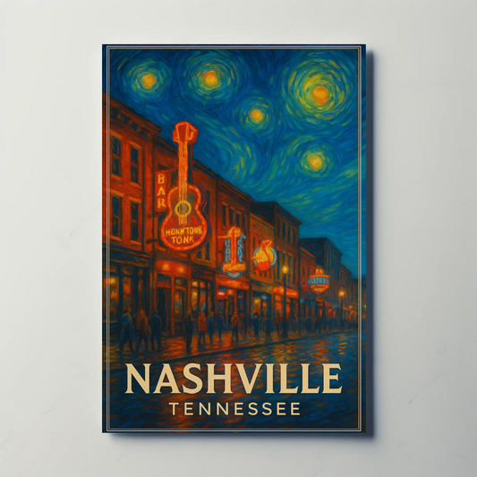 Nashville Tennessee Starry Night Music Scene Travel Poster