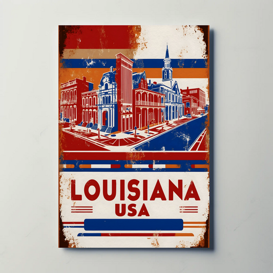 Louisiana USA French Quarter Street Vintage Maroon Travel Poster
