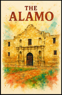 Alamo Watercolor Poster: Historic Texas Revolution Art