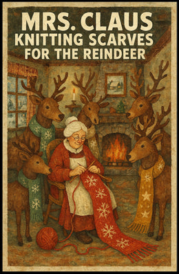 Mrs. Claus Knitting Scarves Poster