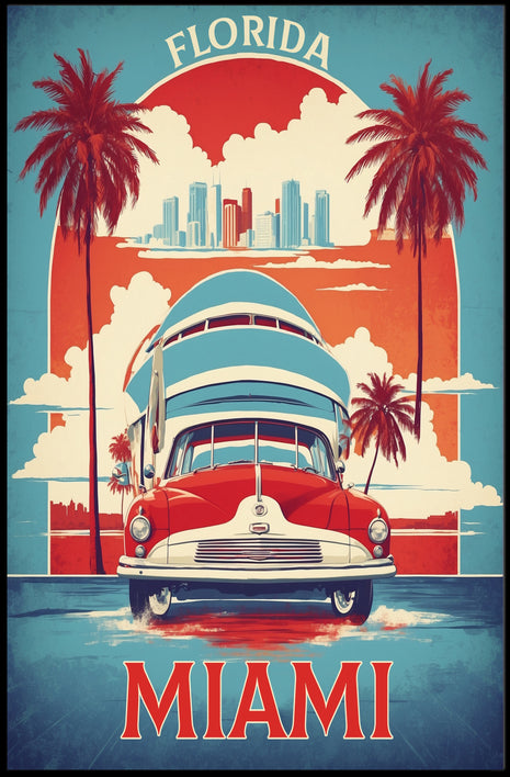 Miami Vintage Car Retro Travel Poster