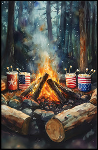 Cozy Glowing Campfire Night In The Forest Scene Poster