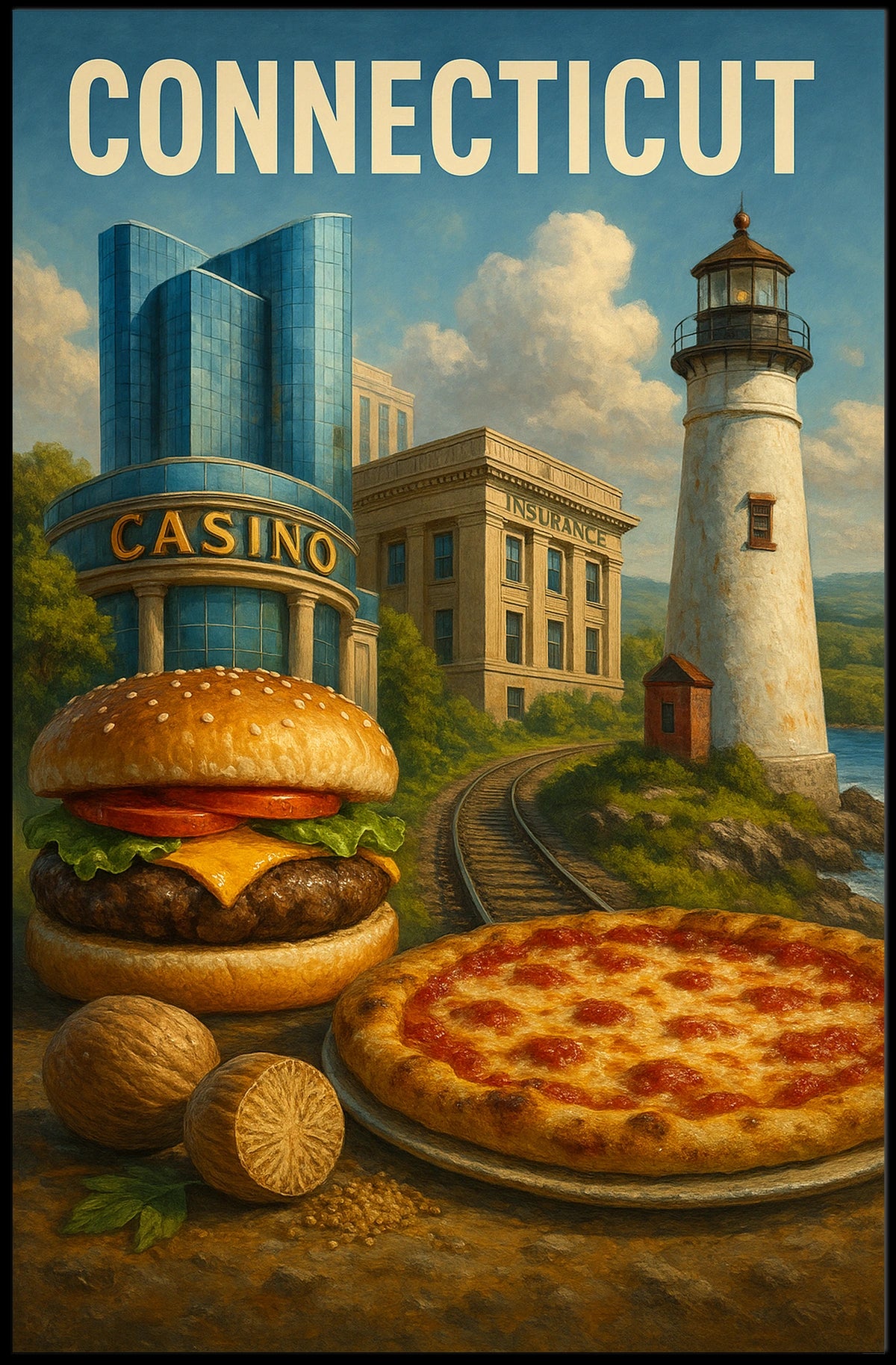 Connecticut Landmarks and Cuisine Poster
