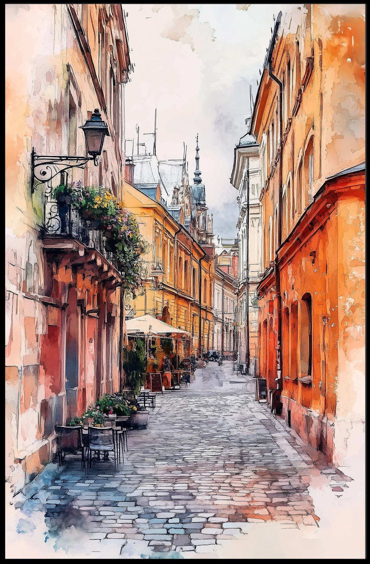 Vivid City Scene Lviv Old Town Street View Ukraine Poster