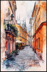 Vivid City Scene Lviv Old Town Street View Ukraine Poster