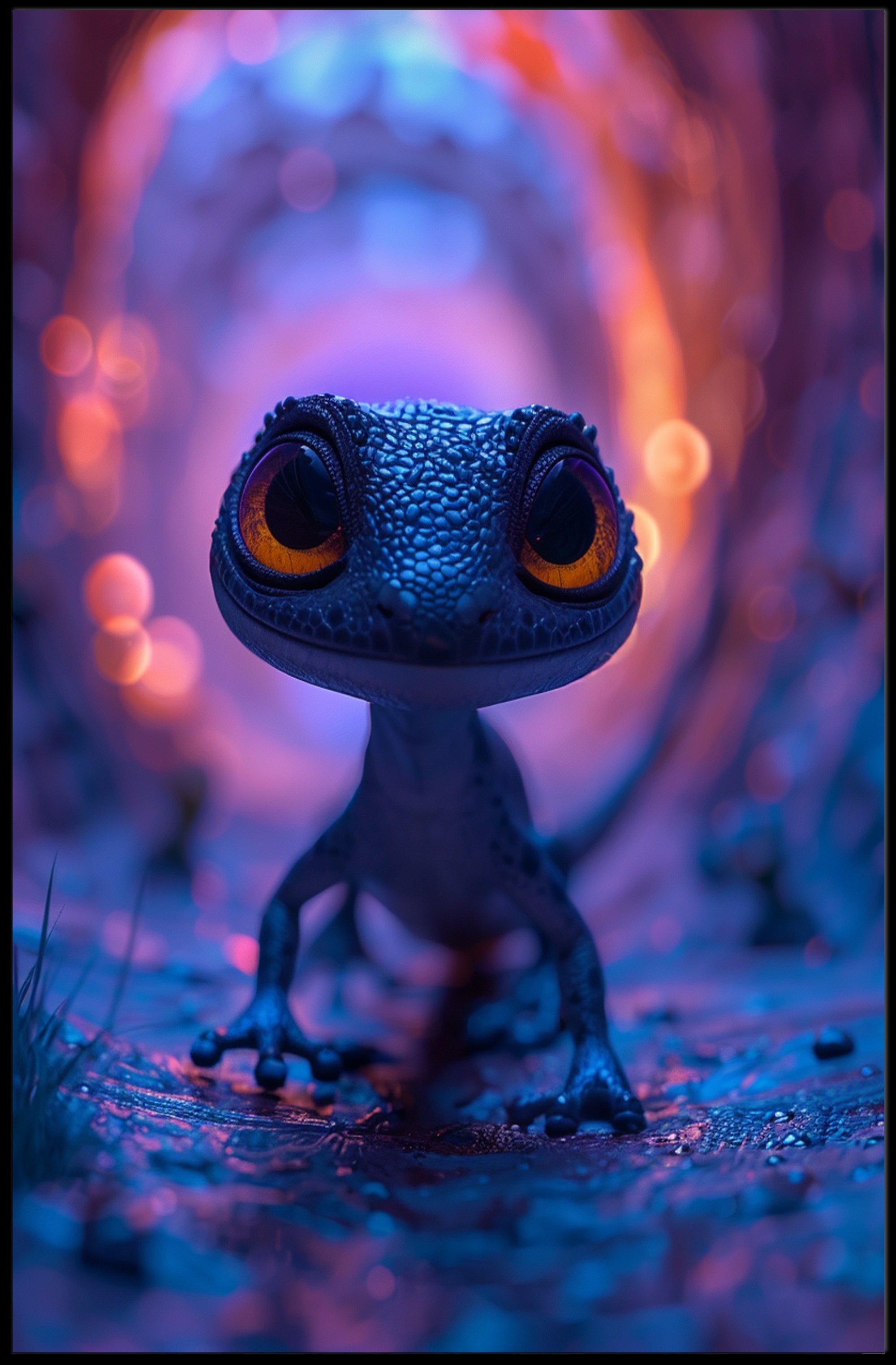 Vivid Gecko in Fantastical Setting Fantasy or Mythology Poster PosterGoat