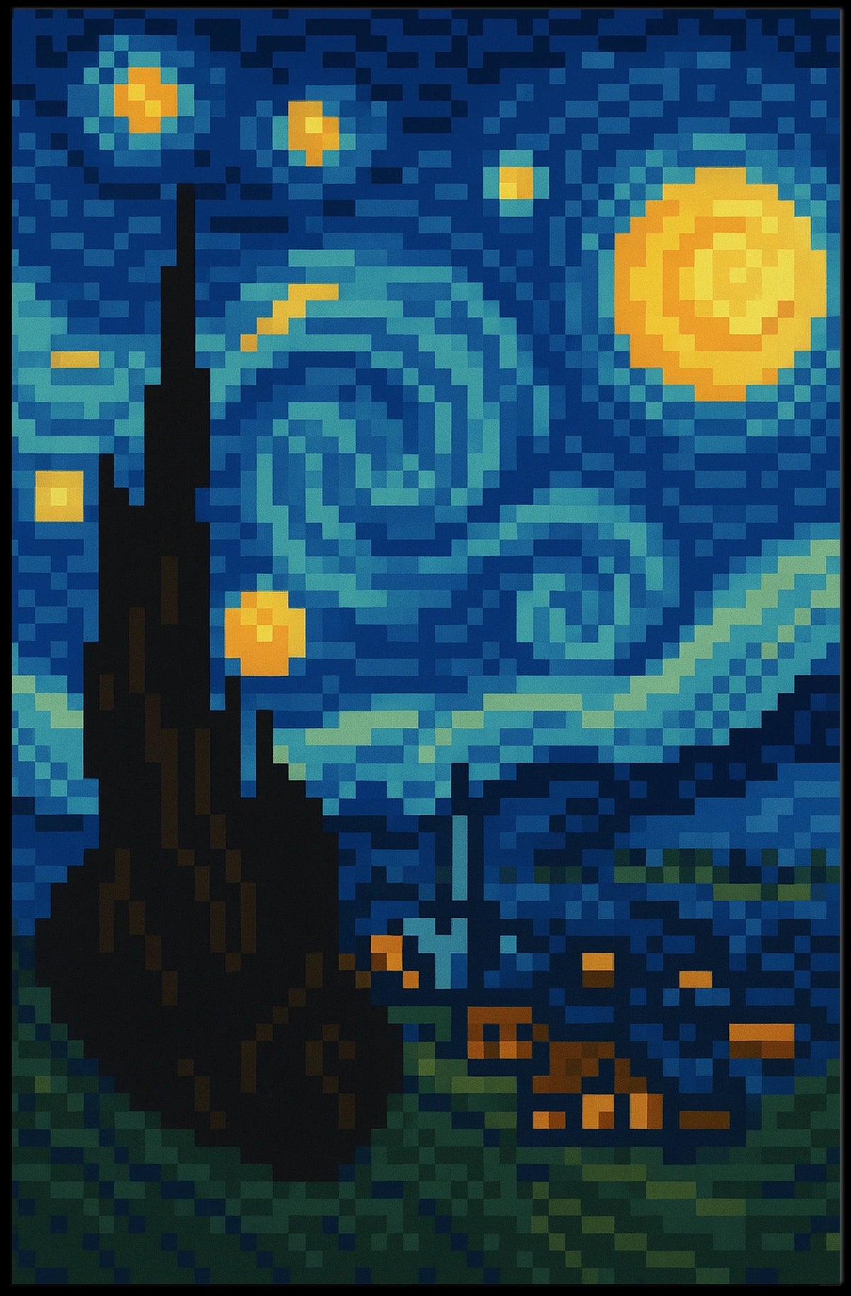 Pixelated Starry Night Poster