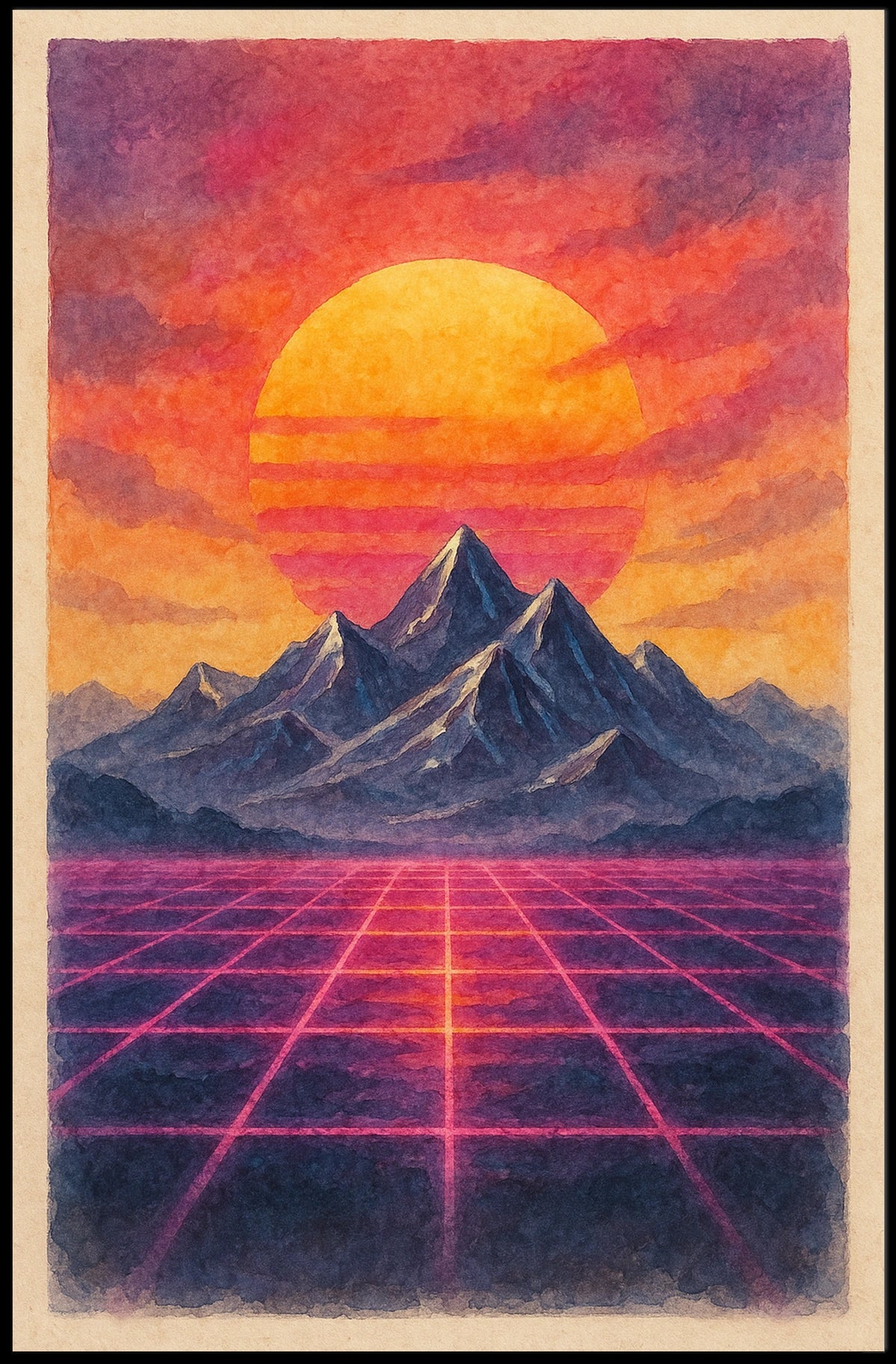 Retro-Futuristic Sunset: Vaporwave Dreamscape Futuristic Sci-Fi Poster