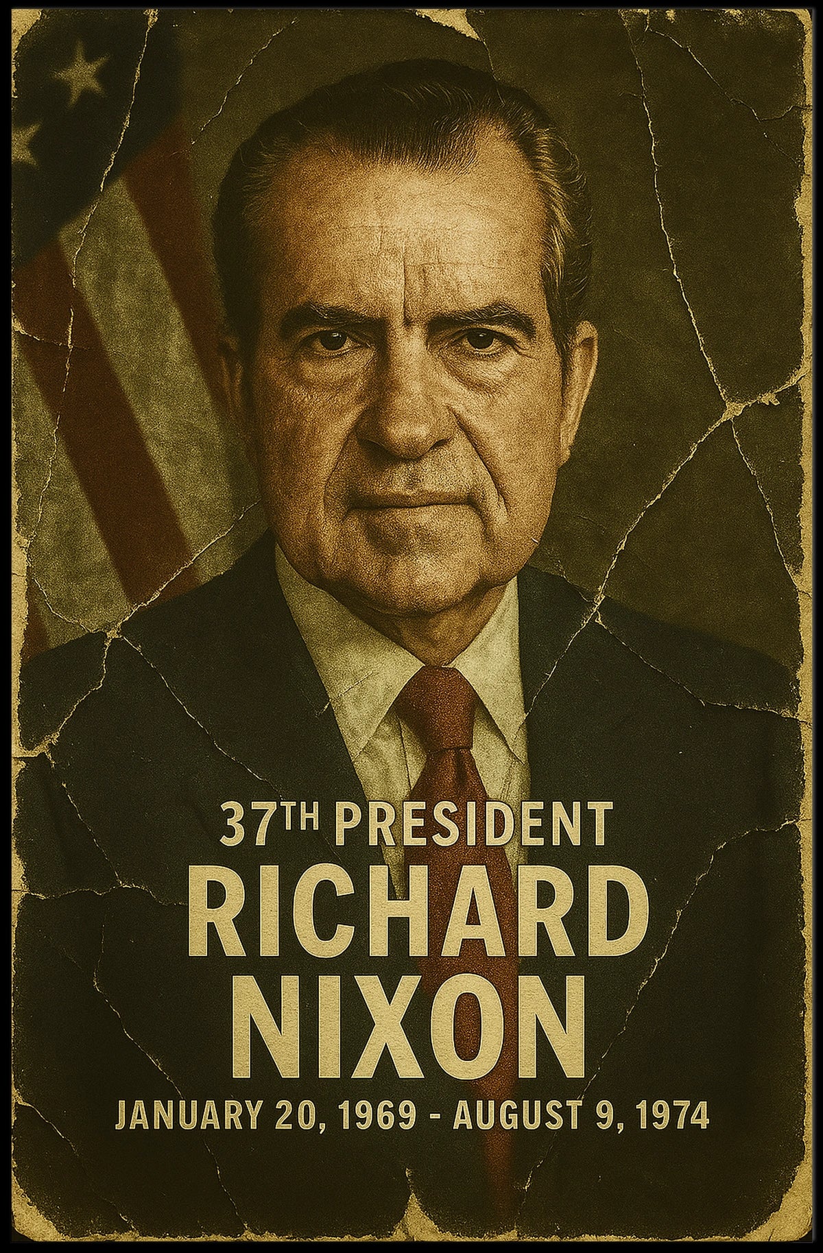 Richard Nixon 37th President of the United States Damaged Photograph Poster