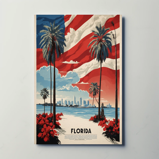 Florida Coastline Skyline Palms Vintage Travel Poster