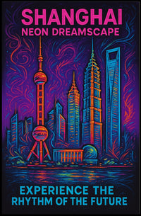 Shanghai Neon Skyline: Captivating Futuristic Sci-Fi Poster