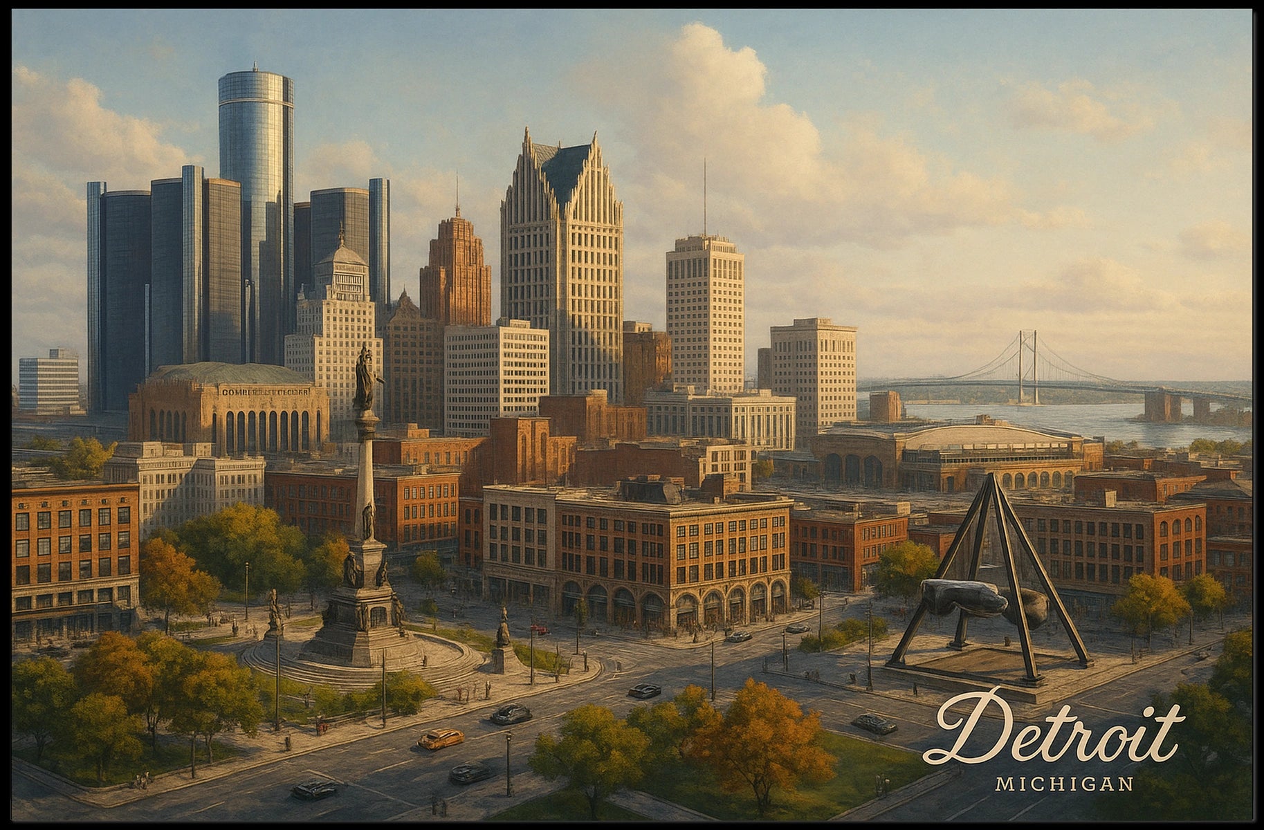 Detroit Skyline Cityscape Wall Art Photography Realism Minimalist Decor Enthusiasts Wanderlust Poster