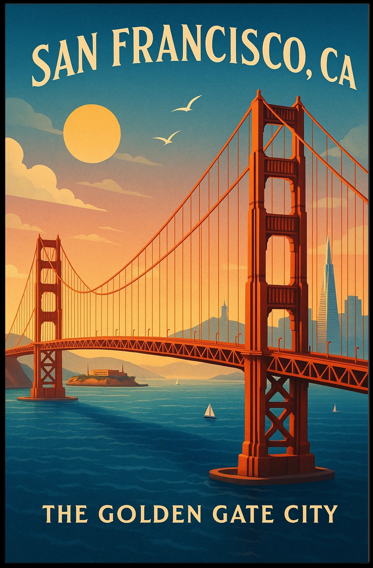 Golden Gate Bridge Vintage Travel Poster Art