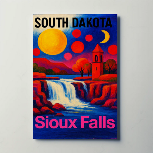 South Dakota Sioux Falls Colorful Waterfall Night Poster