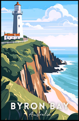 Coastal Serenity: Byron Bay Lighthouse Travel Poster