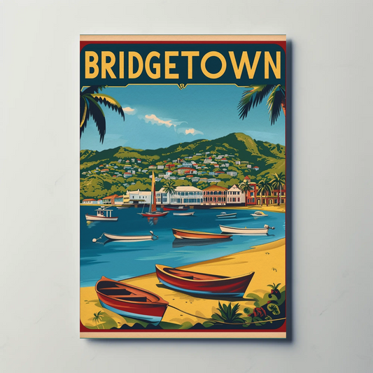 Bridgetown Barbados Caribbean Coastline Vintage Travel Poster