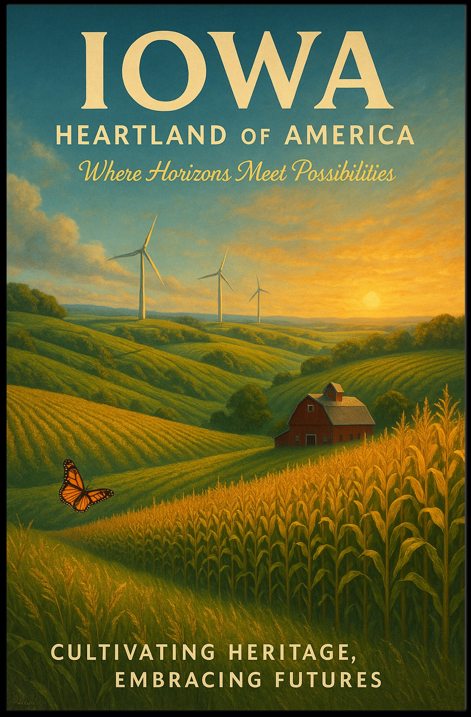 Serene Rural Iowa Landscape Art Print - Cultural or Heritage Poster
