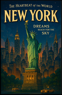 New York City Skyline Cityscape Poster Vintage Wall Art
