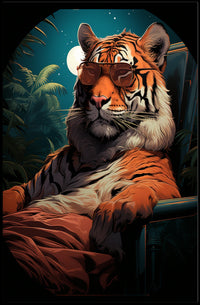 Stylized Tiger in Jungle with Moonlit Sky Animal Poster