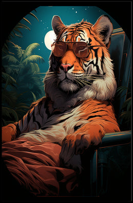 Stylized Tiger in Jungle with Moonlit Sky Animal Poster