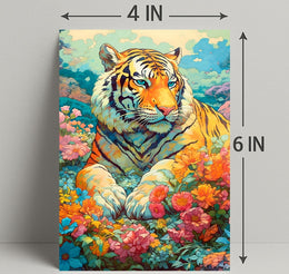 Majestic Tiger in Lush Garden Animal Poster