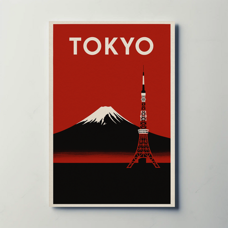 Stylized Tokyo Landmarks: Vintage Travel Poster