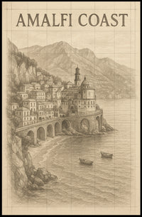 Amalfi Coast Illustration Poster Wall Art 18x24 Print