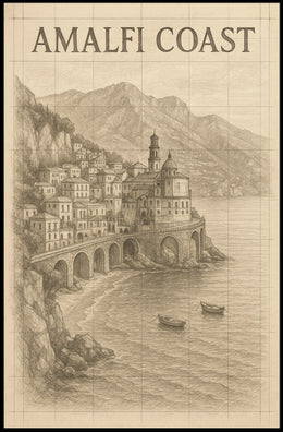 Amalfi Coast Illustration Poster Wall Art 18x24 Print