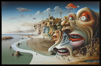 Surreal Faces Cliffside Dreamlike World Artistic Poster
